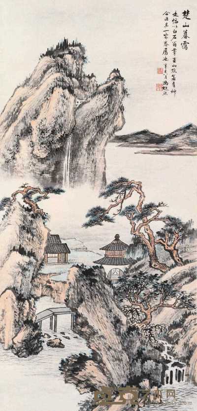 冯超然 辛巳（1941年）作 楚山暮霭 立轴 105×51.1cm